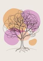 One line art of Tree drawing Abstract minimal continuous line art wall decor vector