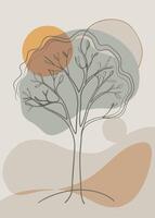 One line art of Tree drawing Abstract minimal continuous line art wall decor vector