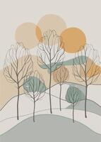 One line art of Tree drawing Abstract minimal continuous line art wall decor vector
