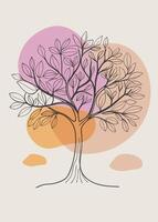 One line art of Tree drawing Abstract minimal continuous line art wall decor vector