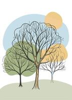 One line art of Tree drawing Abstract minimal continuous line art wall decor vector