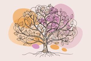 One line art of Tree drawing Abstract minimal continuous line art wall decor vector