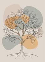 One line art of Tree drawing Abstract minimal continuous line art wall decor vector