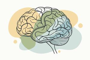 Human brain drawing Abstract minimal continuous line wall decor vector