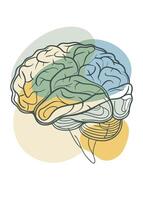 Human brain drawing Abstract minimal continuous line wall decor vector