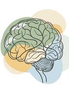 Human brain drawing Abstract minimal continuous line wall decor vector