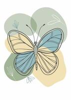 Butterfly drawing Abstract minimal continuous line wall decor vector