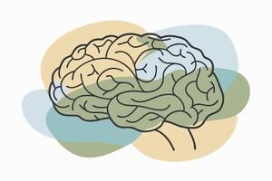 Human brain drawing Abstract minimal continuous line wall decor vector