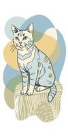 cat drawing Abstract minimal continuous line wall decor vector