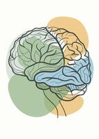 Human brain drawing Abstract minimal continuous line wall decor vector