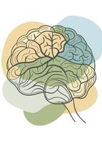 Human brain drawing Abstract minimal continuous line wall decor vector
