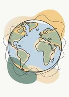 Earth drawing Abstract minimal continuous line wall decor vector