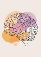 Human brain drawing Abstract minimal continuous line wall decor vector