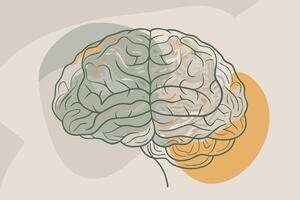 Human brain drawing Abstract minimal continuous line wall decor vector