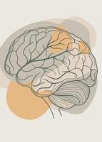 Human brain drawing Abstract minimal continuous line wall decor vector