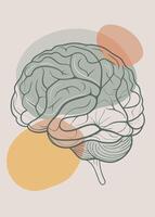Human brain drawing Abstract minimal continuous line wall decor vector