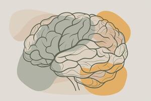 Human brain drawing Abstract minimal continuous line wall decor vector
