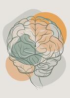 Human brain drawing Abstract minimal continuous line wall decor vector