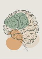Human brain drawing Abstract minimal continuous line wall decor vector