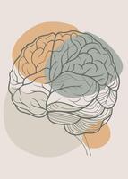 Human brain drawing Abstract minimal continuous line wall decor vector