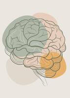 Human brain drawing Abstract minimal continuous line wall decor vector