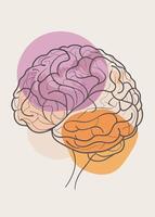 Human brain drawing Abstract minimal continuous line wall decor vector