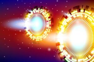 Abstract blue background, flying saucer vector