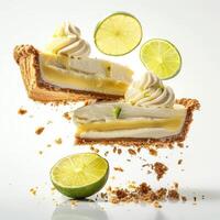 a slice of pie with a lime slice on the side photo