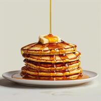 a stack of pancakes with syrup and butter on a plate photo