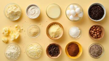 a close up of a table with bowls of different types of ingredients photo