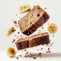 slices of banana bread with chocolate chips and nuts photo