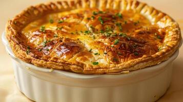 a pie with cheese and herbs in it photo