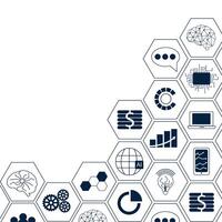 Artificial intelligence illustration. Modern cyberbrain concept. Machine learning and neural network. Artificial intelligence infographic banner. AI card with icons. vector