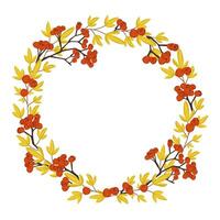 autumn wreath with yellow leaves and rowan branches. Floral print for greeting cards, covers and invitations. Place for text. vector