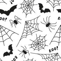 drawing of spiders with web and bats for Halloween. Seamless pattern with insects in doodle style. Image for textile, packaging and wallpaper. vector