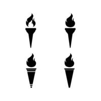 set of torch olympic icon flame silhouette design template vector