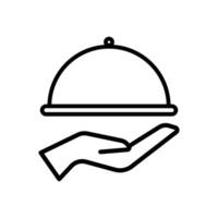 Waiter hand holding serving plate icon outline for restaurant concept idea vector