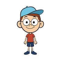 Smiling kid boy with cap and glasses cartoon illustration on white background. vector