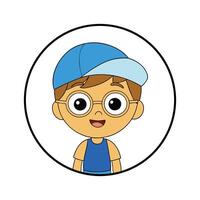 Smiling kid boy with cap and glasses cartoon illustration on white background. vector