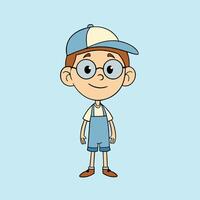 Smiling kid boy with cap and glasses cartoon illustration on white background. vector