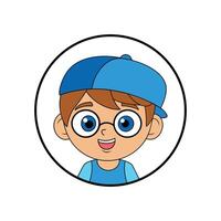 Smiling kid boy with cap and glasses cartoon illustration on white background. vector