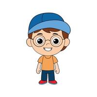 Smiling kid boy with cap and glasses cartoon illustration on white background. vector