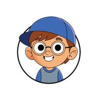 Smiling kid boy with cap and glasses cartoon illustration on white background. vector