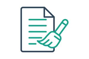 Data cleaning icon. paper with cleaner. icon related to purify . line icon style. data analytics elements illustration vector