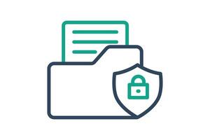 Data security icon. folder with shield and lock. icon related to protect. line icon style. data analytics elements illustration vector