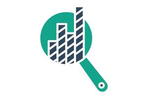 Analysis icon. magnifying glass with chart. icon related to optimize. solid icon style. data analytics elements illustration vector