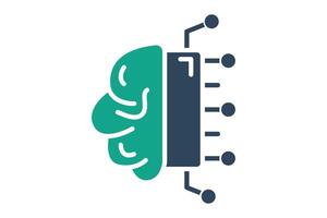 Machine learning icon. brain with CPU. icon related to automate. solid icon style. data analytics elements illustration vector
