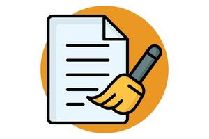 Data cleaning colored outline icon. paper with cleaner. icon related to purify. data analytics elements illustration vector