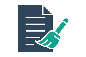 Data cleaning icon. paper with cleaner. icon related to purify. solid icon style. data analytics elements illustration vector