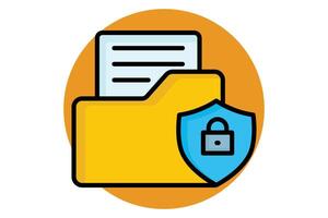 Data security colored outline icon. folder with shield and lock. icon related to protect. data analytics elements illustration vector